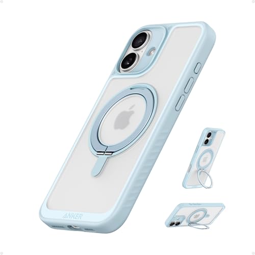 Anker Ultra Magnetic for iPhone Case with Sturdy 360° Ring Stand, Military-Grade Shockproof Kickstand Compatible with MagSafe (for iPhone 16, Blue) iPhone 16 6.1 inch Blue