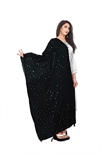 themilestocks Woman's Embroidered Chiffon Dupatta Scarf Shawl Wrap Soft Indian Bridal Wedding3