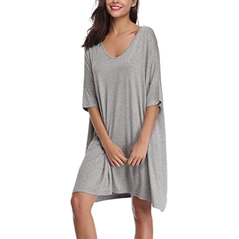 Irdcomps Women's Nightdress Cotton Sleep Shirt Comfy Nightshirts Sleepwear 3/4 Sleeve Nightwear Summer Oversized Loungewear Nightgown Grey M Cover