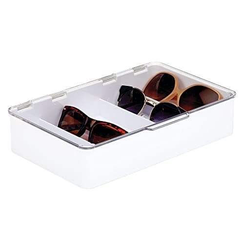 mDesign Plastic Stackable Eyeglass Case Storage Organizer with Hinged Lid for Unisex Sunglasses, Reading Glasses, Fashion Eye Wear, Protective Glasses, 5 Sections, Ligne Collection - White -  MetroDecor, 04511MDGEU