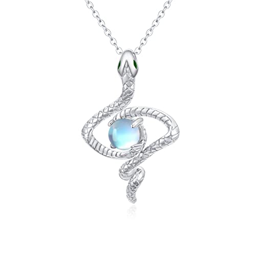 Collier serpent en argent 925 et pierre de lune pour femme