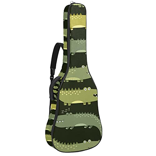 Housse guitare basse, acoustique et classique imperméable à motif crocodile vert avec zip