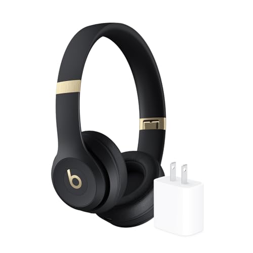 Image of Beats Solo 4 Wireless Headphones with 20W Power Adapter - Black & Gold