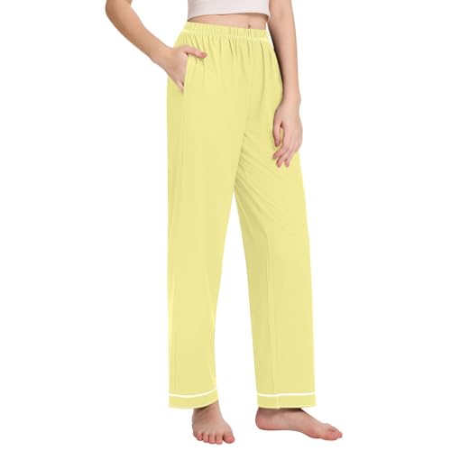 Pantalon de pyjama extensible jaune kaki avec poches pour femme