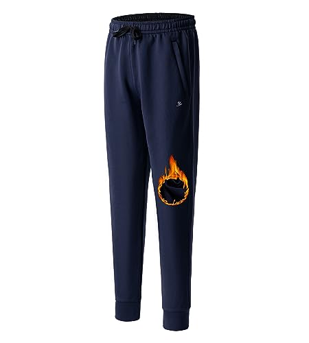 DEVOROPA Youth Boys Joggers Fleece Lined Water Resistant Tapered Sweatpants Winter Thermal Track Athletic Pants Zip Pockets Navy S
