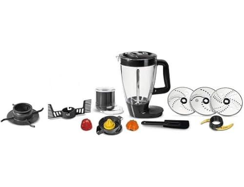 Moulinex Double force Robot Multifonction, 1000 W, Blender polyvalent 2L, 10 accessoires, 31 fonctions, Hachoir, Râpes, Presse-Agrumes, FP825E10