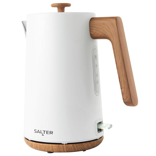 Salter Toronto Bouilloire 1,7L, Bouilloire Blanc Mat avec Effet Bois Sans Fil, Fonction Arrêt Rapide 3KW, Base à 360°, Avec Filtre Anticalcaire et Capteur...
