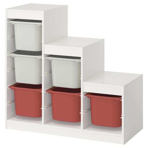 ProTuning TROFAST Combinaison de rangement avec boîtes, blanc/gris/rouge, 99 x 44 x 94 cm