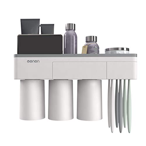 CJSJ Magnetic Toothbrush Holder Wall Mount Electric Toothbrushes Slots Cosmetic Organizer and Drawer