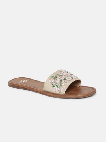 Image of OPIVE's Mehandi Women's Mojari Jutti Ethnic Punjabi Juttis Traditional Flat Embroidered Canvas Fancy Bellies Comfortable Sole for Womens & Girls