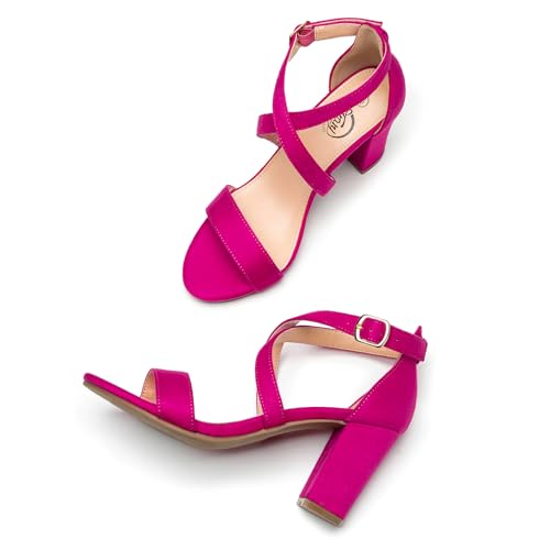 Image of Trary Women's Block Chunky Heel Sandals for Women Open Toe Adjustable Cross Ankle Strap Dress Shoes Walking Wedding Evening Bridal Heels