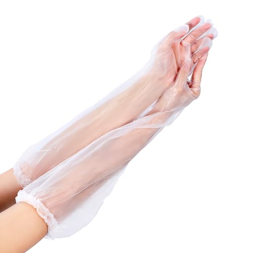 Josojoou 20PCS Transparent Long Disposable Rubber Cleaning Gloves 23.6in Plastic Dishwashing Gloves Waterproof and Non-slip Disposable Plastic Glove for Housework Kitchen Dishwashing Gardening