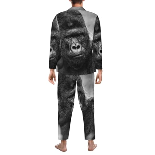 Portrait Of A Gorilla Mens Pajamas Set Button Down Sleepwear Set Long Sleeve Loungewear With Pockets2