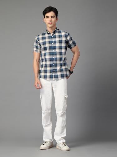 Image of Majestic Man Men's Slim Fit Premium Pure Cotton Plaid Check Half Sleeve Casual Shirt