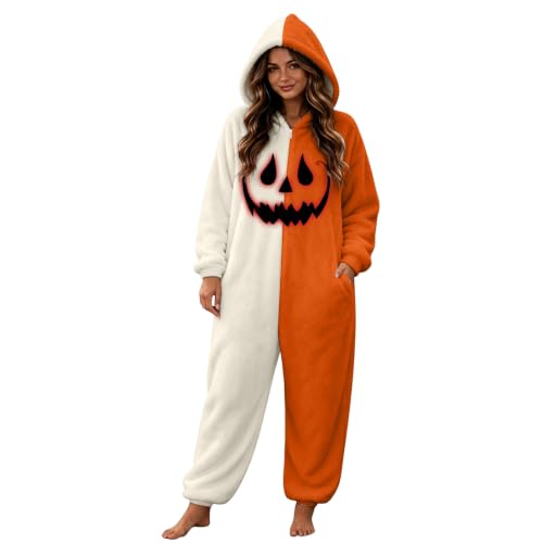 Halloween Pajamas Women Pumpkin Face Onesies Fall Winter Cozy Loungewear - image 1