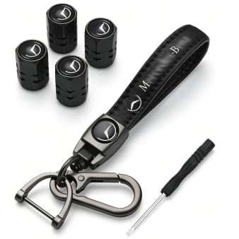 Tyre Valve Caps & Metal Keychain Combo Compatible with Mercedes Benz CES CLK GLK GLE GLS AMG Aluminium Alloy Dust Covers with Rubber Seal Ring Car Accessories Gift Set