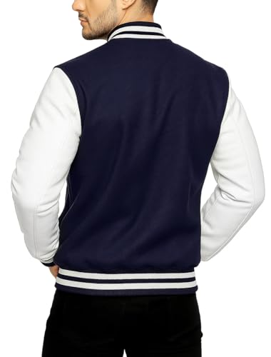 Image of Men's Varsity Jacket Faux Leather Sleeve Wool Blend Letterman Jacket - High School Baseball Bomber Jackets for Men