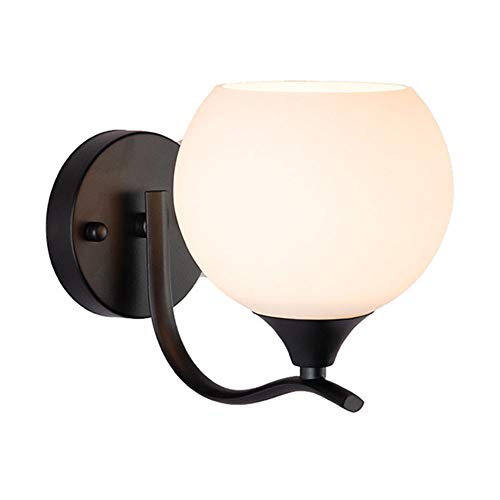 Luz de pared E27 con pantalla redonda de vidrio que difumina el brillo en dormitorios
