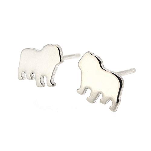 English Bulldog Stud Earrings Polished Sterling Silver Handmade in USA