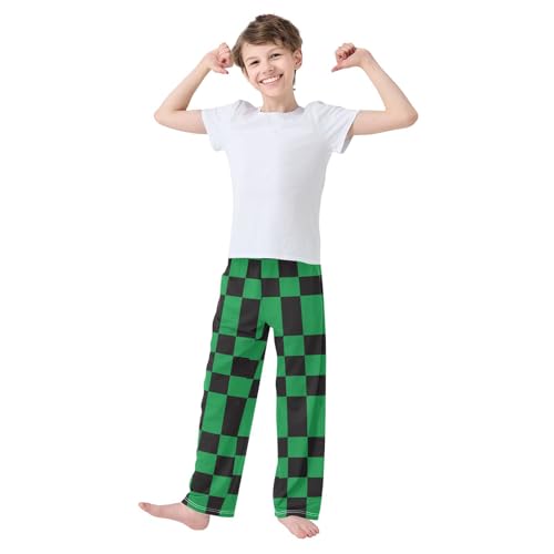 Boys' Pants Black and Green Checkered Chess Long Bottoms Jogger Pants Elastic Waist Trousers with Pockets S-XL2