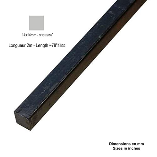 Barre profilée carré 14x14mm longueur 2m lisse en acier laminé brut