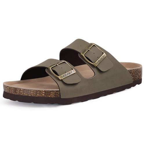 Image of ODOLY Unisex Comfortable Cork Footbed Slide Sandals with Arch Support | Adjustable Buckle, Lightweight Summer Sandals for Travel and Everyday Wear