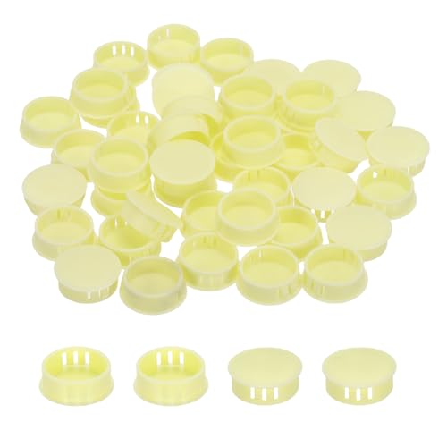 Image of MECCANIXITY 64PCS 28mm(1 3 /32 inch) Beige Plastic Hole Plugs, Flush Type Panel Hole Plugs Insert End Caps for Locking Hole Tubes Furniture Cabinet