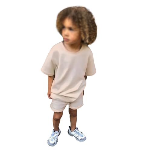 Generisch Conjunto de 2 piezas para niños pequeños y bebés, 2 piezas, traje de verano, camiseta de manga corta con pantalones cortos, juego de dos piezas para niños, beige, 12-13 años