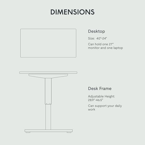 FLEXISPOT EN1 One-Piece Standing Desk, 40 x 24 Inches Small Adjustable Height Desk for Small Space Electric Sit Stand Home Office Table Computer Workstation (Black Frame + Black Desktop)