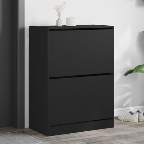 Snsowed Mueble zapatero con 2 cajones abatibles negro 80x42x108 cm, Zapatero Entrada Recibidor, Zapatero Estrecho, Armario Zapatero - 3214400