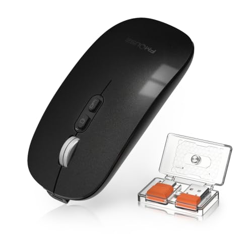 Image of FMOUSE Slim Wireless Mouse, Tri-Mode 2.4G & Bluetooth, Rechargeable - Black | USB-A & USB-C Receiver | Silent Click | One-Key Desktop | Works with Mac, iPad & Laptops | Long-Life Battery | Portable