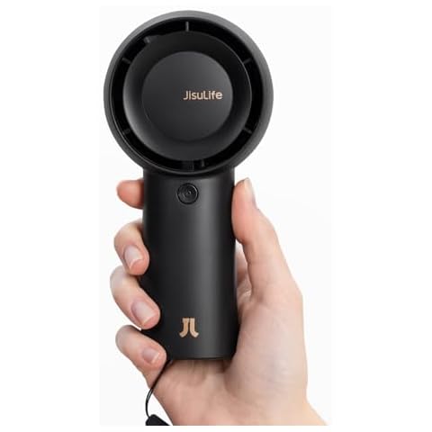 JISULIFE Portable Handheld Turbo Fan [18H Max Cooling Time], 6000mAh USB Rechargeable Personal Battery Operated Lash Small Pocket Fan with 5 Speeds for Travel/Outdoor/Home/Office - Black Cover