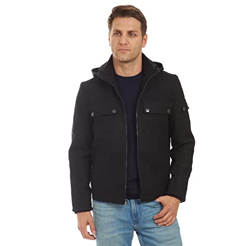 Image of mens Wool Blend Zip Front Hooded Jacket