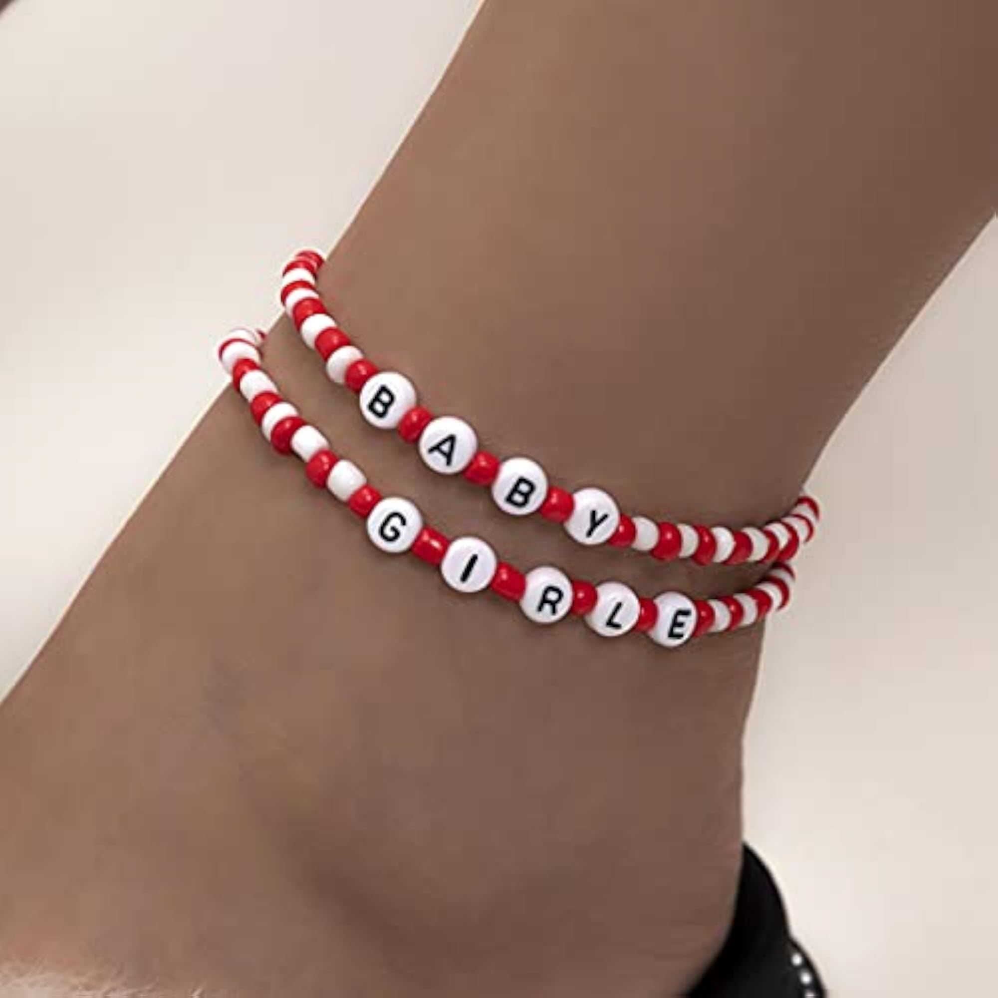 2pc Adjustable Bohemian Letter Beaded Anklet Set, Handmade