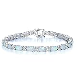 GEMLANTO October Birthstone Bracelets Sterling Silver Created Opal Tennis Bracelet Cubic Zirconia CZ Bracelets Birthday Christmas Charm Fine Jewellery Gifts for Women Mum, 18CM