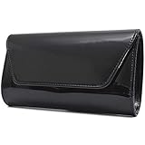 Klassischer Magnetverschluss Vain Secrets Damen Abendtasche Clutch in Lack Leder Look in Schwarz oder Rot (22 cm Lang - 12 cm Hoch - 5 cm Breit, Schwarz)