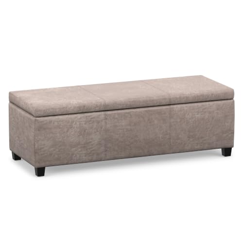 Image of SIMPLIHOME Avalon 48 inch Wide Vegan Leather Storage Ottoman in Grey