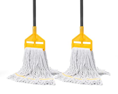 KeFanta 2 Pack Commercial Mop Heavy Duty Industrial Mops,60 inch Long Handle with Looped-End String Cotton Wet Mop Head Replacement for House,Kitchen,Laminate,Tile,Vinyl,Hardwood Floor Cleaning