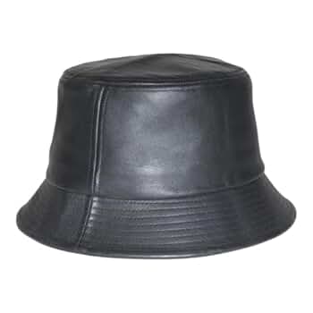 【MORE THAN BLACK】LEATHER BUCKET HAT Fashionable Black Top Grain Lambskin Leather Bucket Hat at