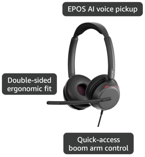 Image of EPOS Impact 860T Double-Sided Wired USB C and USB A Headset with Noise-Canceling Mic, Microsoft Teams Certified, Super Wideband Audio, Comfortable Fit, Ideal for Business & Home Office Professionals