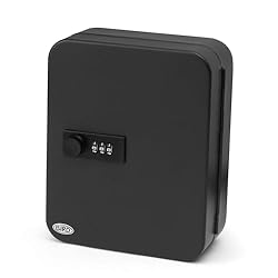 Combination lock, no need for keys, only a 3 digit changeable combination. 20 individual indexed key hooks, easily find the right keys. Sturdy steel construction, enjoy the peace of mind knowing your valuables are secured inside this sturdy metal key...