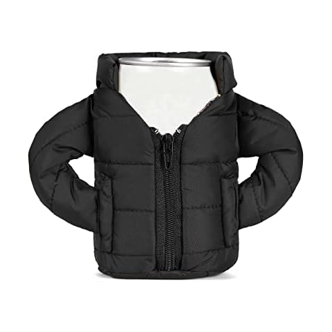 Can Cooler Sleeve, Beer Cooler Beverage Jacket Drink Coolies, Beer Vest Jacket Cover, Insulated Can Cooler Jacket for 12oz Cans, Creative Beer Coats, Beer Gifts for Men Women Beer Lovers (Black) Cover