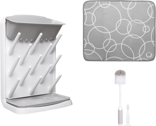 Image of Ubbi Vertical Baby Bottle Drying Rack, Bottle Brush & Drying Mat Bundle (Pack of 6)