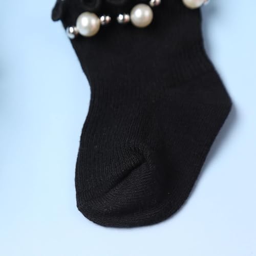 Baby Toddler Girls Cotton Knitted Ankle Socks Princess Pearls Frilly Ruffed Dress Socks4