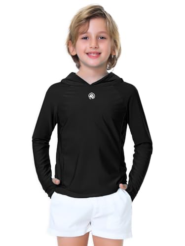 Image of AOBUTE Unisex Kids Long Sleeve Hoodie Rash Guard Boys UPF 50+ Swim Top with Thumb Hole 3-12 Years