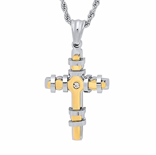 Collier croix rayée acier inoxydable et diamant synthétique Steeltime