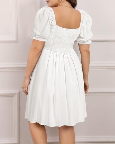 Pinup Fashion Women Plus Size Casual Puff Sleeve Smocked Short Summer Sundress A Line Babydoll Cute Mini Dresses2