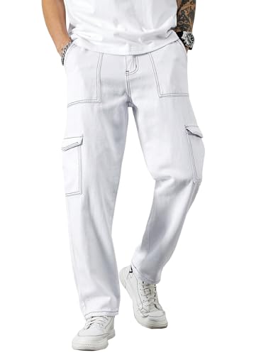 Image of AVANOVA Bell-Bottom Men Cargo Jeans II Men Cargo Pants II Denim Cargo for Men II Cotton Pant II Wide Legs II Flap Pockets II Cargo for Men (Jeans-119)