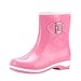 Price comparison product image LRWEY Long Leg Half-Height Wellies Easier On & Off Good for Wider Calf Fitting Women's WBoots Fashion Womens Low-Heeled Buckle Round Toe Shoes Waterproof High Tube Rain Boot (39, Pink)