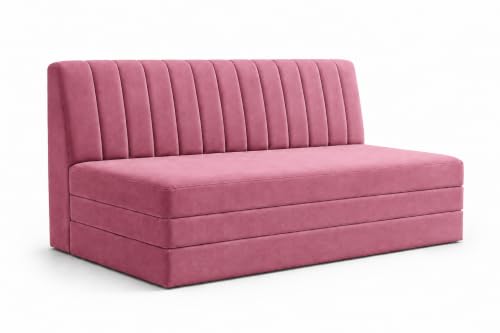 Image of Three Seater Sofa Bed, Velvet Fabric Foldable Sofa Cum Bed with Soft Foam Cushioning, Convertible Floor Couch for Living Room, Guest Room & Home Use (Rose Pink, Pre-Assembled)